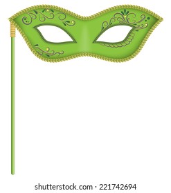 Green mask on stick isolated on white background