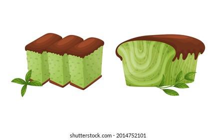 Green Matcha Dessert with Castella and Muffin Vector Set