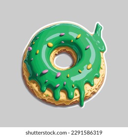 Green matcha donut sticker with vector design