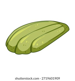 Green matcha flavored madeleine cake illustrating a sweet shell shaped butter cookie, a classic french dessert, representing baked goods and confectionery food