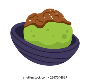 Green matcha ice cream with chocolate flat icon. Vector illustration