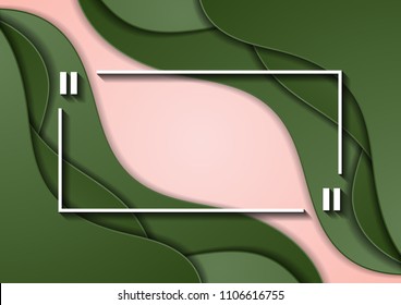 Green material waves corporate abstract background with quote speech bubble frame. Vector colorful modern design
