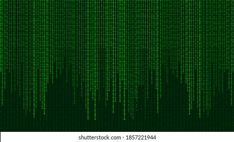 Green matrix background. Falling numbers on screen. Technology stream binary code. Digital vector illustration. Hacking concept.