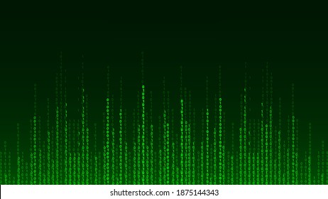 Green matrix background. Falling numbers on screen. Technology stream binary code. Digital vector illustration. Hacking concept.