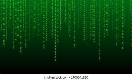 Green matrix background. Falling numbers on screen. Technology stream binary code. Digital vector illustration. Hacking concept.