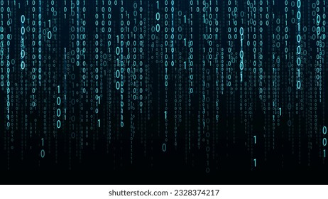 Green matrix background. Falling numbers on screen. Technology stream binary code. Digital vector illustration. Hacking concept.