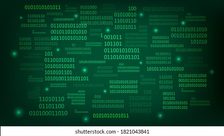 Green matrix background. stream of binary code. Falling numbers on dark backdrop. Digital computer code. Coding and hacking. Vector illustration.