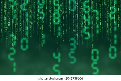 Green matrix digital background. Falling numbers digital network technology. Futuristic cyberspace. Vector illustration.