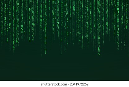 Green matrix digital background. Falling numbers digital network technology. Futuristic cyberspace. Vector illustration.