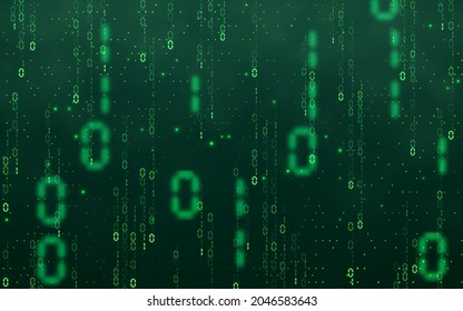 Green matrix digital background. Falling numbers digital network technology. Futuristic cyberspace. Vector illustration.