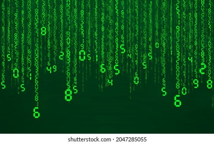 Green matrix digital background. Falling numbers digital network technology. Futuristic cyberspace. Vector illustration.