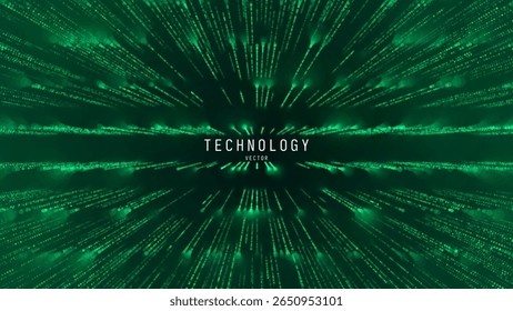 Green Matrix Digital Data Flow Vector Background. Big Data Technology Lines. Data Transmission Concept. High Speed Internet. Information Matrix Flow in Virtual Reality Cyberspace. Vector Illustration.