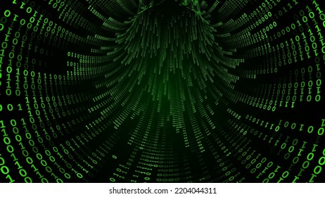 Túnel digital Green Matrix o Wormhole. Taladro de túnel de números binarios de matriz. Cuadrícula digital de túnel 3D. Textura de alta tecnología. Ilustración de vectores de tecnología o ciencia.