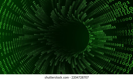 Green Matrix Digital Tunnel Or Wormhole. Matrix Binary Numbers Tunnel Hole. 3D Tunnel Digital Grid. Hi Tech Texture. Technology Or Science Vector Illustation.