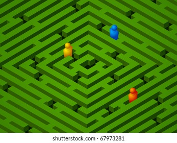 green maze with people