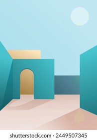green maze wall in bright blue sky