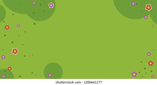 Green meadow with flowers top view vector flat material design isolated