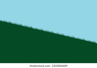 Green meadow on a hill and blue sky. No people. Background and copy space.