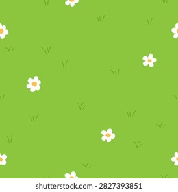 Green Meadow Pattern with Daisies