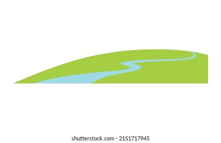 Green meadow with river semi flat color vector object. Full sized item on white. Wildlife conservation. National park. Simple cartoon style illustration for web graphic design and animation