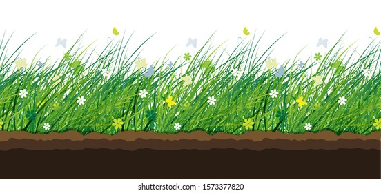 Green meadow, seamless pattern for your design. Vector illustration