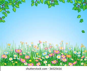 Green meadow, vector.