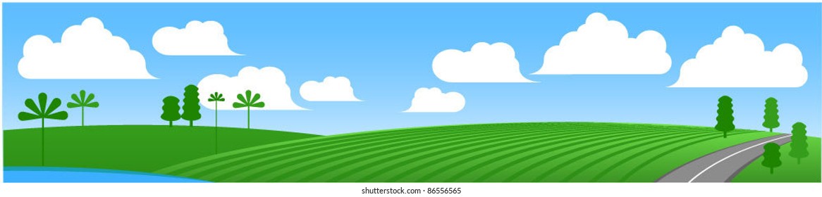 Green meadow vector banner.