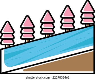 Green Meadows near River vector color omission icon design, Winter Season Element symbol, Snowboarding Equipment Sign, extreme sports stock illustration, River Down Stream with Trees Concept