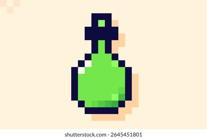 Green measuring cup or flask drawn in 8-bit style.