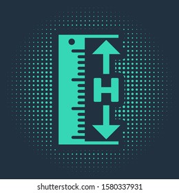 Green The measuring height and length icon isolated on blue background. Ruler, straightedge, scale symbol. Abstract circle random dots. Vector Illustration