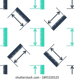 Verde El icono de altura y longitud de medida aislaba un patrón sin fisuras en el fondo blanco. Símbolo de escala de regla, directo. Instrumentos geométricos. Vector.