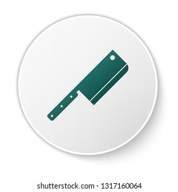Green Meat chopper icon isolated on white background. Kitchen knife for meat. Butcher knife. Green circle button. Vector Illustration