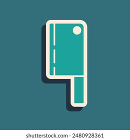 Icono de picador de carne verde aislado sobre fondo verde. Cuchillo de cocina para carne. Cuchillo carnicero. Feliz Halloween. Estilo de sombra larga. Vector