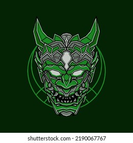 the green mecha samurai head illustration design vector