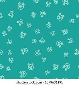 Green Medal with four leaf clover icon isolated seamless pattern on green background. Happy Saint Patrick day.  Vector Illustration