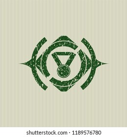 Green medal icon inside distress with rubber seal texture