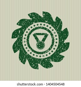 Green medal icon inside distress rubber grunge texture stamp