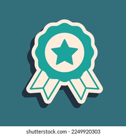 Green Medal icon isolated on green background. Winner symbol. Long shadow style. Vector