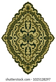 Green medallion for design. Template for carpet, wallpaper, textile. Vector color pattern on a white background.