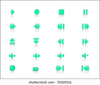 green Media control web 2.0 buttons navigation panel. icon set