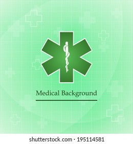 green medical background and cross icon pattern with asclepius (vector)