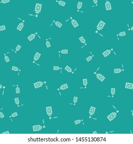 Green Medical bottle with nozzle spray for the treatment of diseases of the nose and throat icon isolated seamless pattern on green background.  Vector Illustration