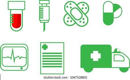 Green medical care or hospital simple icon. white background.