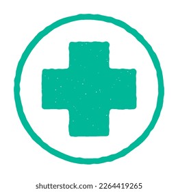 Green medical cross icon. Medicinal and pharmacy sign. Vector icon.. Rubber stamp style. Vector illustration