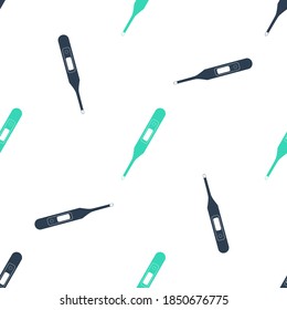 Green Medical digital thermometer for medical examination icon isolated seamless pattern on white background. Vector.