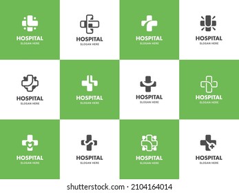 Green Medical and Health Logo Illustration Template Set in Cross, Heart, Wings Shape 