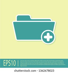 Green Medical health record folder for healthcare icon isolated on yellow background. Patient file icon. Medical history symbol. Vector Illustration