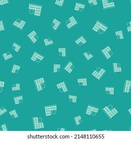Green Medical hospital building with cross icon isolated seamless pattern on green background. Medical center. Health care.  Vector