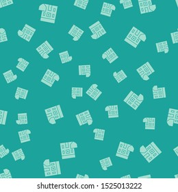 Green Medical hospital building with shield icon isolated seamless pattern on green background. Medical insurance. Security, safety, protection concept.  Vector Illustration