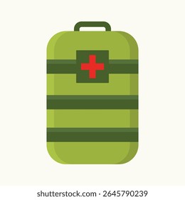 Um kit médico verde usado em operações militares de campo para tratamento de emergência e primeiros socorros